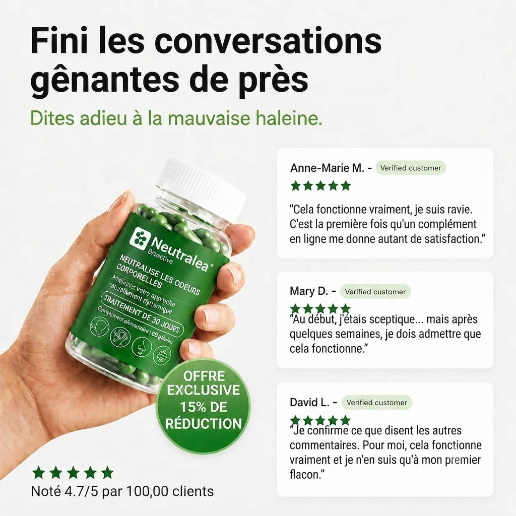 COMPLÉMENT 100 % NATUREL CONTRE LA MAUVAISE HALEINE ET LES ODEURS.